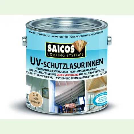 Защитная лазурь с УФ-фильтром Saicos UV-Schutzlasur Innen для внутренних работ 7701 бесцветный шелковисто-матовый 125 мл