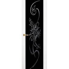 Межкомнатная дверь Мебель-Массив Альба 1 Эмаль белая без патины полотно с остеклением витраж стразы