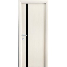 Межкомнатная дверь Мебель-Массив Альба 4 Эмаль белая без патины полотно с остеклением витраж черный