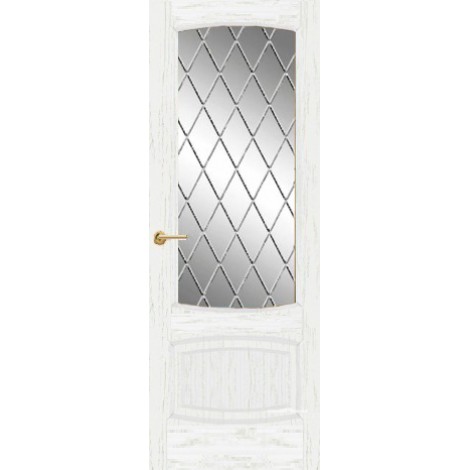 Межкомнатная дверь Мебель-Массив Антик Эмаль белая патина полотно с остеклением витраж