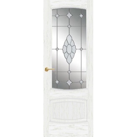 Межкомнатная дверь Мебель-Массив Антик Эмаль белая патина полотно с остеклением витраж с гравировкой