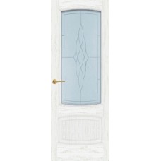Межкомнатная дверь Мебель-Массив Антик Эмаль белая патина полотно с остеклением витраж пескоструй