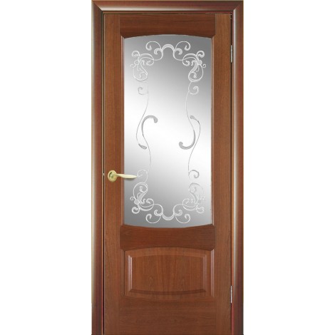 Межкомнатная дверь Мебель-Массив Антик Красное дерево без патины полотно с остеклением витраж заливной