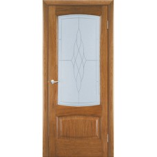 Межкомнатная дверь Мебель-Массив Антик Светлый дуб без патины полотно с остеклением витраж пескоструй
