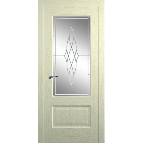 Межкомнатная дверь Мебель-Массив Болонья 1 Эмаль белая патина полотно с остеклением витраж пескоструй