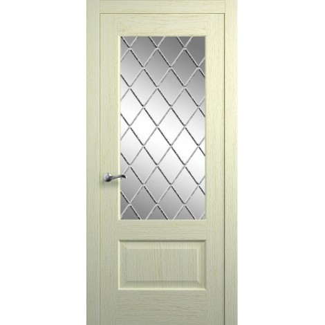 Межкомнатная дверь Мебель-Массив Болонья 1 Эмаль белая на дубе без патины полотно с остеклением витраж с гравировкой