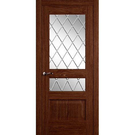 Межкомнатная дверь Мебель-Массив Болонья 2 Коньячный дуб без патины полотно с остеклением витраж с гравировкой