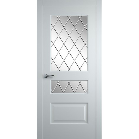 Межкомнатная дверь Мебель-Массив Болонья 2 Эмаль белая патина полотно с остеклением витраж с гравировкой