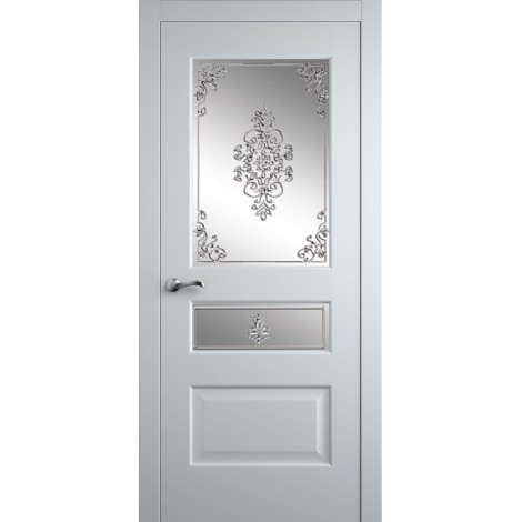Межкомнатная дверь Мебель-Массив Болонья 2 Эмаль белая патина полотно с остеклением витраж заливной