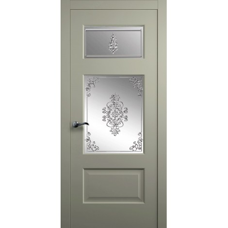 Межкомнатная дверь Мебель-Массив Болонья 3 Эмаль RAL 7044 без патины полотно с остеклением витраж заливной