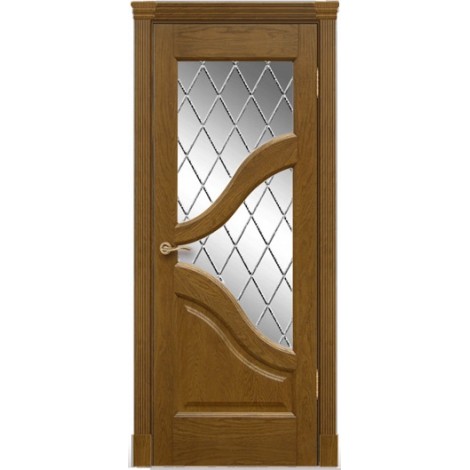 Межкомнатна дверь Мебель-Массив Глория Африканский орех без патины полотно с остеклением витраж с гравировкой