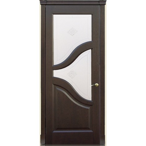 Межкомнатна дверь Мебель-Массив Глория Темный дуб без патины полотно с остеклением витраж с гравировкой