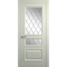 Межкомнатная дверь Мебель-Массив Гранада Эмаль RAL 1013 без патины полотно с остеклением витраж с гравировкой