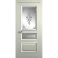 Межкомнатная дверь Мебель-Массив Гранада Эмаль RAL 1013 без патины полотно с остеклением витраж заливной