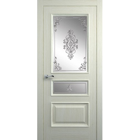 Межкомнатная дверь Мебель-Массив Гранада Эмаль RAL 1013 без патины полотно с остеклением витраж заливной