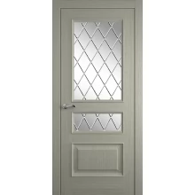 Межкомнатная дверь Мебель-Массив Гранада Эмаль RAL 7044 без патины полотно с остеклением витраж с гравировкой