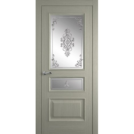 Межкомнатная дверь Мебель-Массив Гранада Эмаль RAL 7044 без патины полотно с остеклением витраж заливной