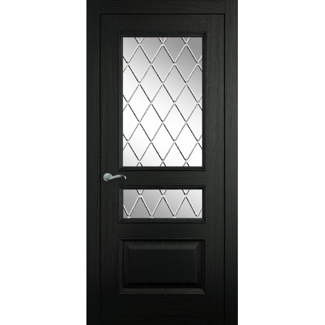 Межкомнатная дверь Мебель-Массив Гранада Эмаль RAL 9005 без патины полотно с остеклением витраж с гравировкой