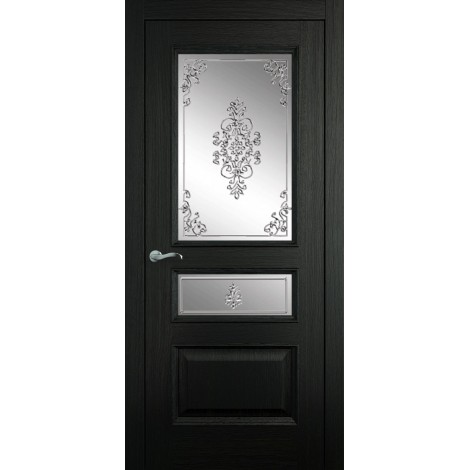 Межкомнатная дверь Мебель-Массив Гранада Эмаль RAL 9005 без патины полотно с остеклением витраж заливной