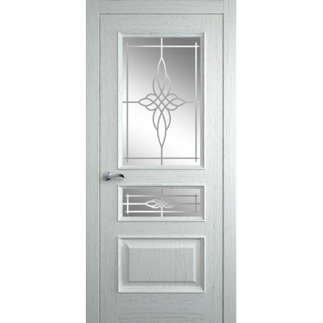 Межкомнатная дверь Мебель-Массив Гранада Эмаль RAL 9010 без патины полотно с остеклением витраж пескоструй