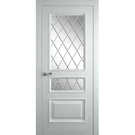 Межкомнатная дверь Мебель-Массив Гранада Эмаль RAL 9010 без патины полотно с остеклением витраж с гравировкой