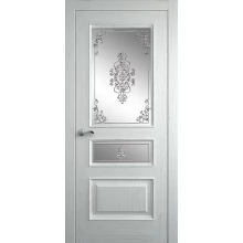 0Межкомнатная дверь Мебель-Массив Гранада Эмаль RAL 9010 без патины полотно с остеклением витраж заливной