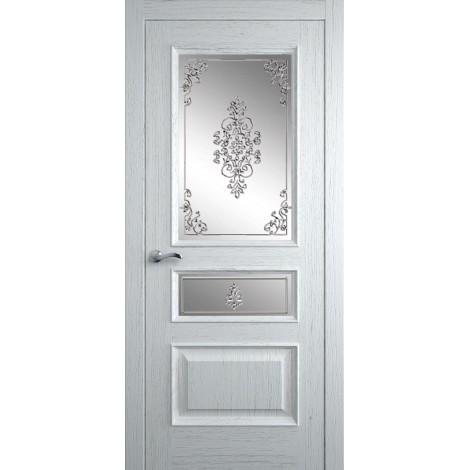 Межкомнатная дверь Мебель-Массив Гранада Эмаль белая на дубе без патины полотно с остеклением витраж заливной