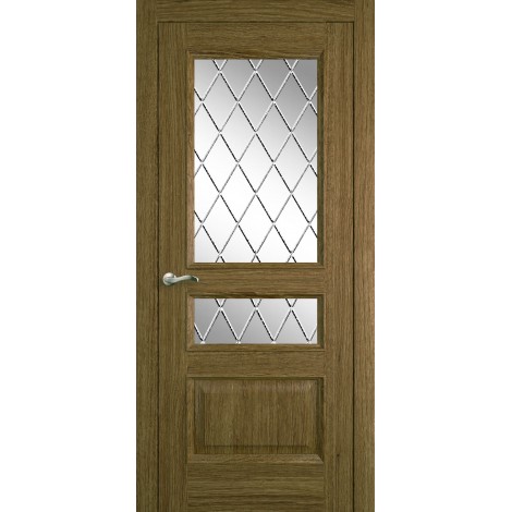 Межкомнатная дверь Мебель-Массив Гранада Светлый дуб без патины полотно с остеклением витраж с гравировкой