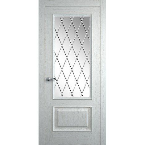 Межкомнатная дверь Мебель-Массив Гранада 2 Эмаль RAL 9010 без патины полотно с остеклением витраж с гравировкой