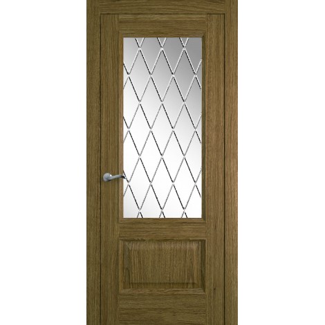 Межкомнатная дверь Мебель-Массив Гранада 2 Светлый дуб без патины полотно с остеклением витраж с гравировкой