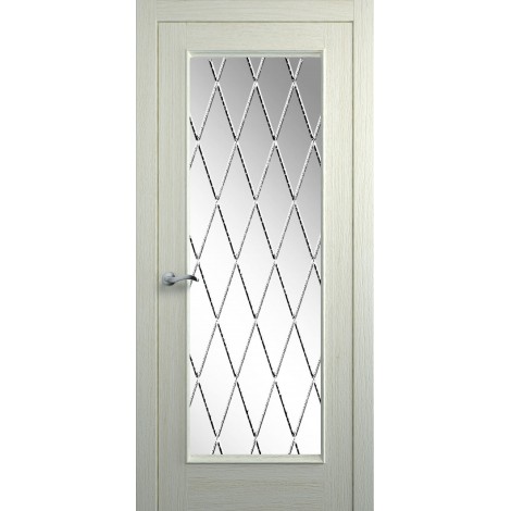 Межкомнатная дверь Мебель-Массив Гранада 3 Эмаль RAL 1013 без патины полотно с остеклением витраж с гравировкой