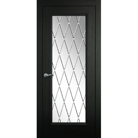 Межкомнатная дверь Мебель-Массив Гранада 3 Эмаль RAL 9005 без патины полотно с остеклением витраж с гравировкой
