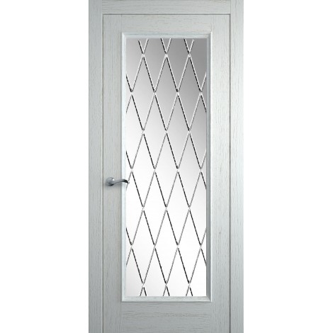 Межкомнатная дверь Мебель-Массив Гранада 3 Эмаль RAL 9010 без патины полотно с остеклением витраж с гравировкой
