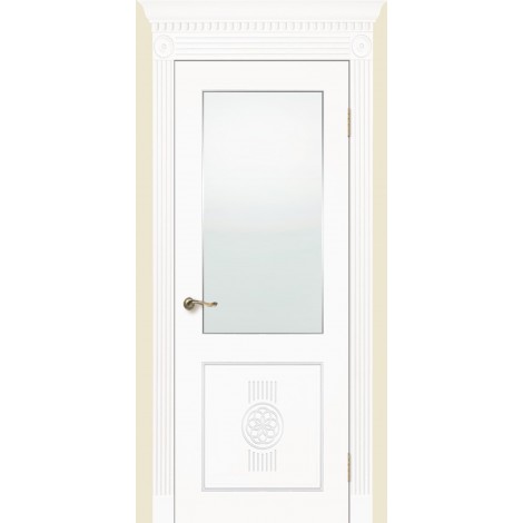 Межкомнатная дверь Мебель-Массив Мадрид 1 Эмаль белая золотая патина полотно с остеклением
