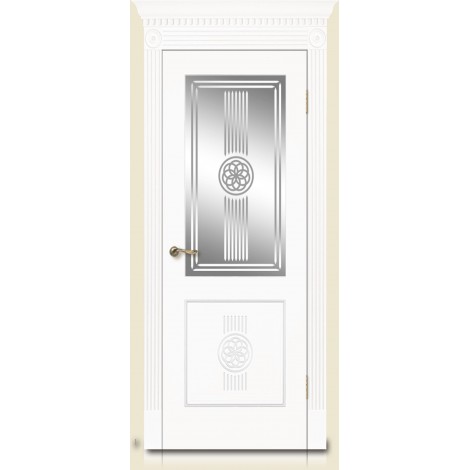 Межкомнатная дверь Мебель-Массив Мадрид 1 Эмаль белая золотая патина полотно с остеклением витраж