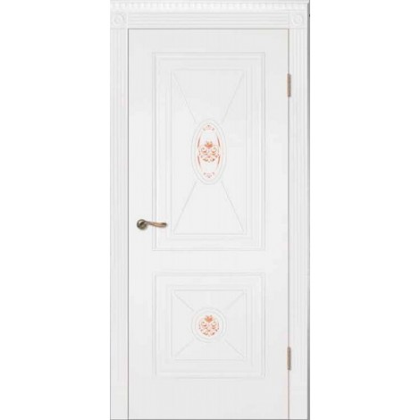 Межкомнатная дверь Мебель-Массив Мадрид 2 Эмаль белая без патины роспись 1 сторона полотно глухое