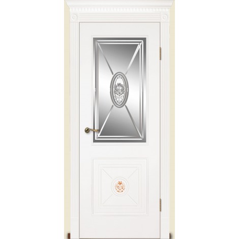 Межкомнатная дверь Мебель-Массив Мадрид 2 Эмаль белая без патины роспись 1 сторона полотно с остеклением витраж