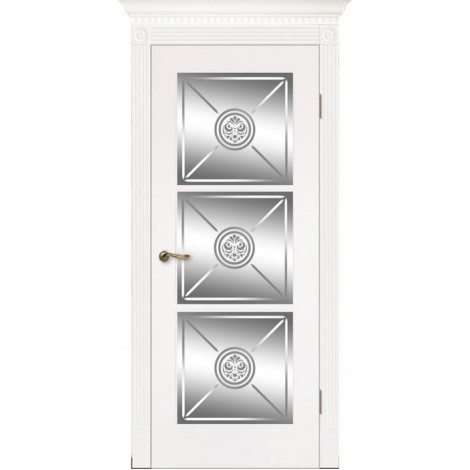 Межкомнатная дверь Мебель-Массив Мадрид 4 Эмаль белая без патины роспись 1 сторона полотно с остеклением