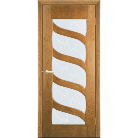 Межкомнатная дверь Мебель-Массив Парма Светлый дуб без патины полотно с остеклением витраж с гравировкой