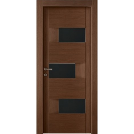 Межкомнатная дверь Мебель-Массив Призма Коньячный дуб полотно с остеклением (стекло черное)