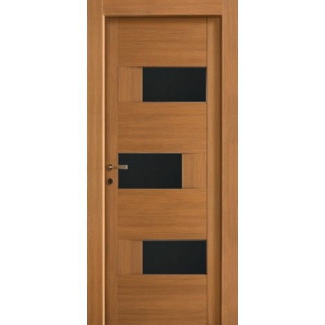 Межкомнатная дверь Мебель-Массив Призма Светлый дуб полотно с остеклением (стекло черное)
