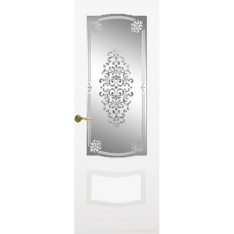 Межкомнатная дверь Мебель-Массив Севилья Эмаль белая патина полотно с остеклением витраж заливной