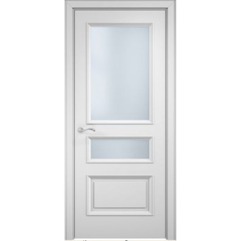 Межкомнатная дверь Мебель-Массив Сицилия 3 Эмаль белая витраж с гравировкой