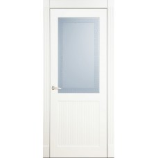 Межкомнатная дверь Мебель-Массив Тренто Эмаль белая полотно с остеклением витраж пескоструй