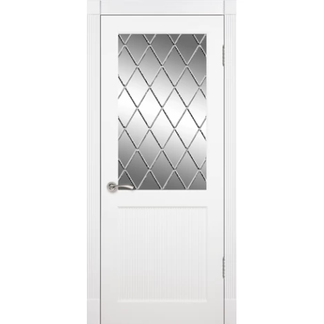 Межкомнатная дверь Мебель-Массив Тренто Эмаль белая полотно с остеклением витраж с гравировкой