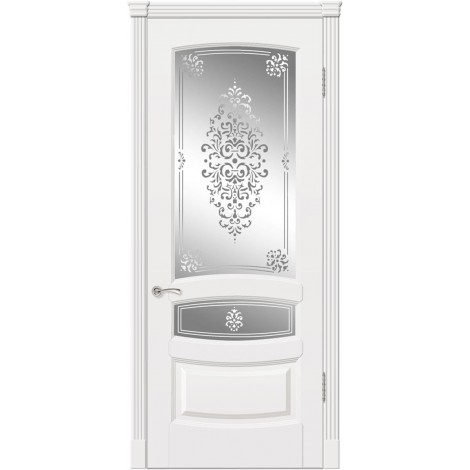 Межкомнатная дверь Мебель-Массив Валенсия Эмаль белая без патины полотно с остеклением витраж заливной