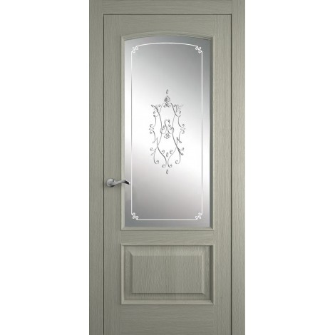 Межкомнатная дверь Мебель-Массив Венеция Эмаль RAL 7044 без патины полотно с остеклением витраж
