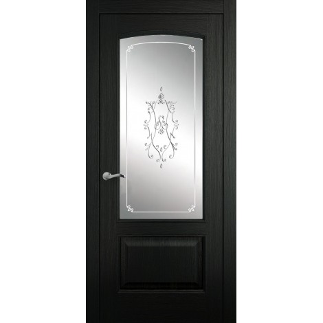 Межкомнатная дверь Мебель-Массив Венеция Эмаль RAL 9005 без патины полотно с остеклением витраж