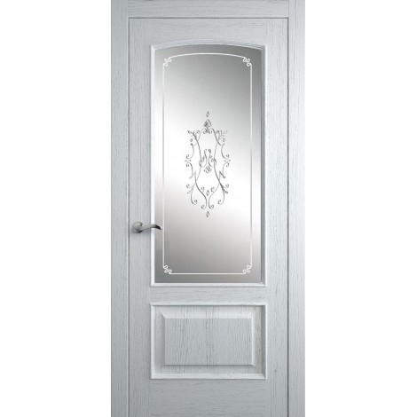 Межкомнатная дверь Мебель-Массив Венеция Эмаль белая на дубе без патины полотно с остеклением витраж