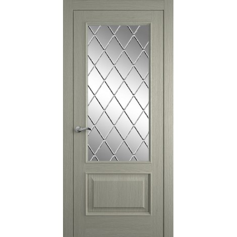 Межкомнатная дверь Мебель-Массив Верона Эмаль RAL 7044 без патины полотно с остеклением витраж